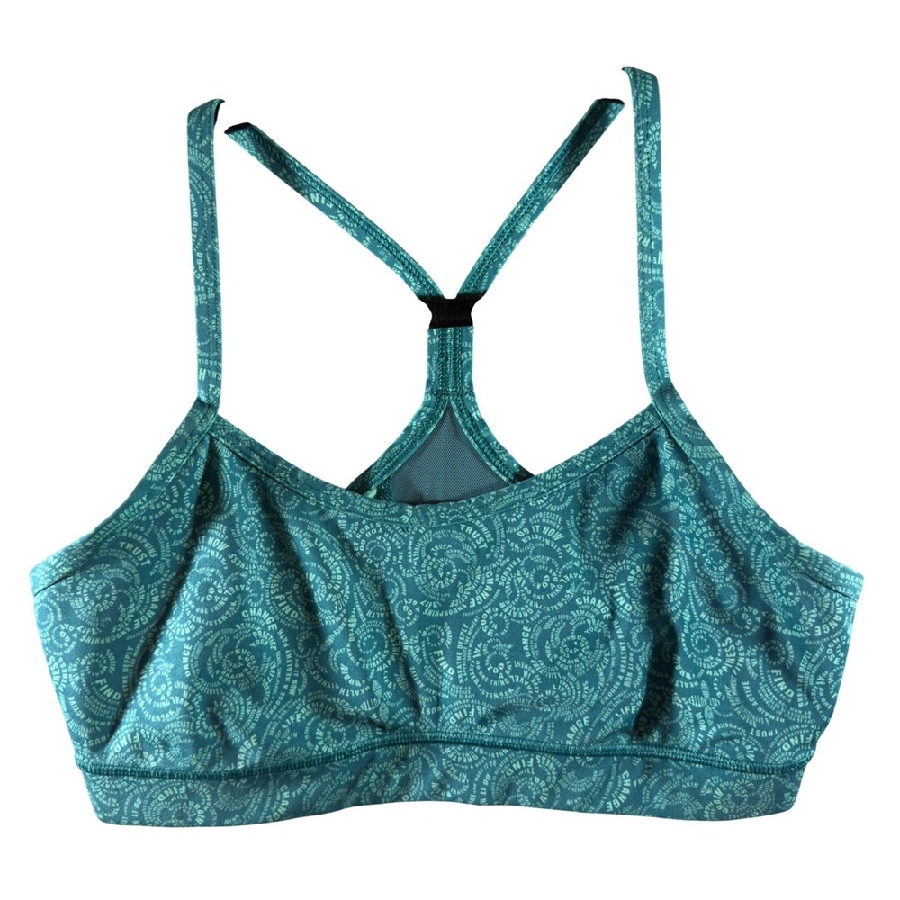 326 | Lululemon Flow Y Bra Womens 8 Light Support Yoga Sports Bra Teal Print - Picture 1 of 7